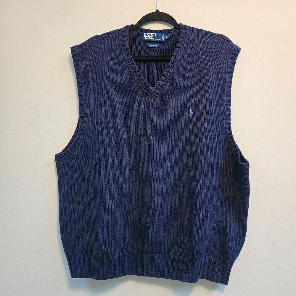 Vtg Polo Ralph Lauren Men Preppy Cotton Sweater Vest Size XL Blue Pony Logo